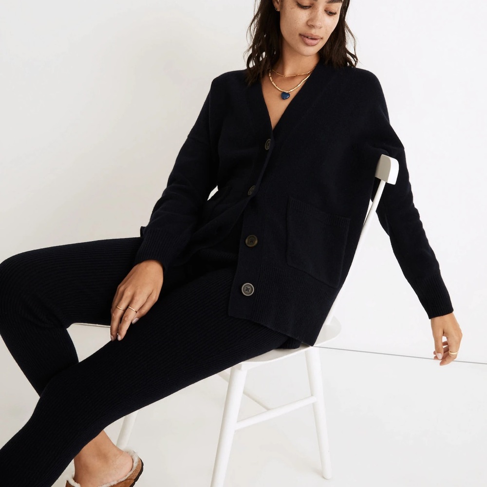 Madewell Mignight Blue Cardigan Cashmere Sweater V-Neck Knit